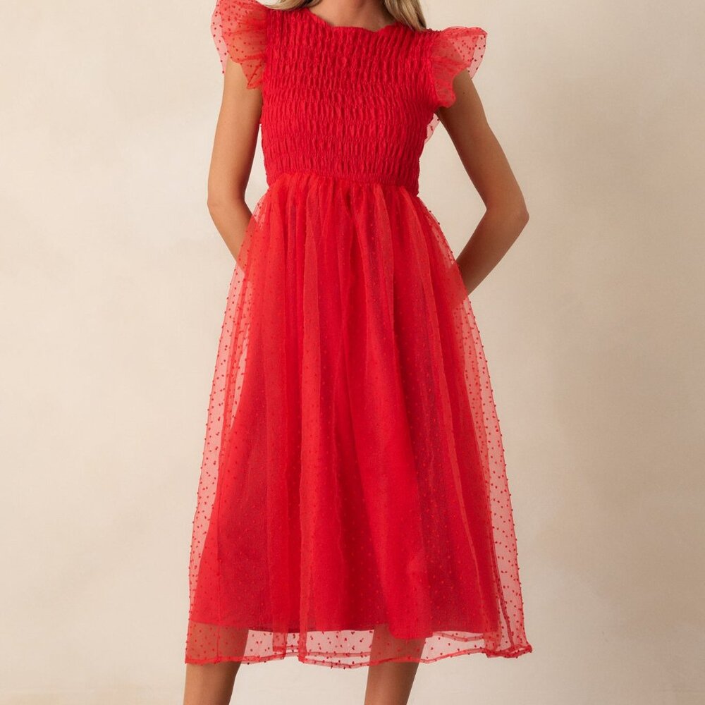 Red Dress Heart On Fire Red Polka Dot Midi Dress Size XLXL / Red